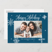 雪お洒落片ブルーハッピーホリデイズ写真 シーズンポストカード (正面/裏面)
