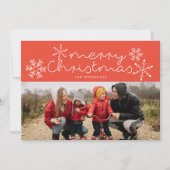 雪お洒落片レッドクリスマスフォトカード シーズンカード (正面)