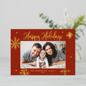 雪お洒落片レッドハッピーホリデイズ写真 箔シーズンカード (立ち正面)