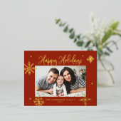 雪お洒落片レッドハッピーホリデイズ写真 箔シーズンポストカード (立ち正面)