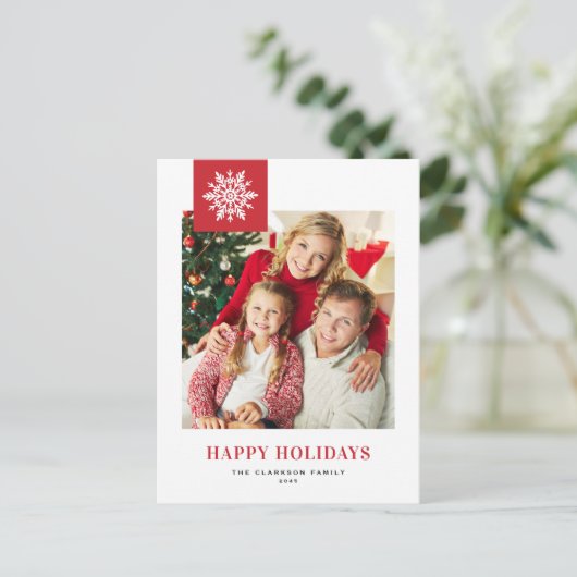 雪お洒落片レッドホリデーフォトポストカード シーズンポストカード (スタンド正面)