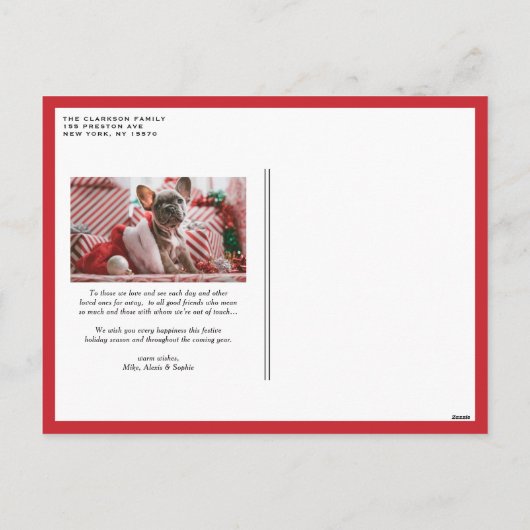 雪お洒落片レッドホリデーフォトポストカード シーズンポストカード (裏面)