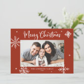 雪お洒落片レッド・メリー・クリスマス写真 シーズンカード (スタンド正面)