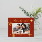 雪お洒落片レッド・メリー・クリスマス写真 箔シーズンポストカード (立ち正面)
