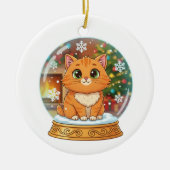 雪お洒落球クリスマスの風刺猫 セラミックオーナメント (正面)