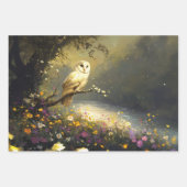 雪お洒落白フクロウ山花のデコページ ラッピングペーパーシート (正面3)