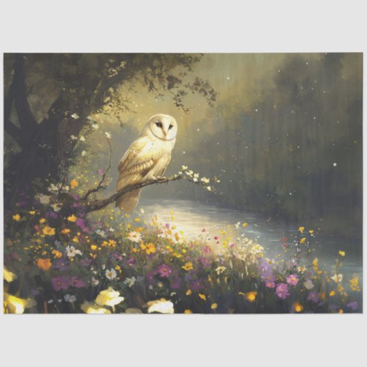 雪お洒落白フクロウ山花のデコページ 薄葉紙 (正面)