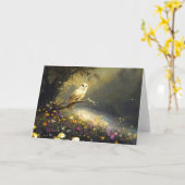 雪お洒落白フクロウ野草芸術 カード (黄色い花)