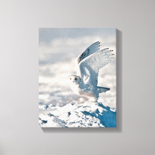 雪から飛び降るフクロウ キャンバスプリント (正面)