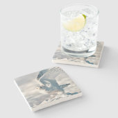 雪から飛び降るフクロウ ストーンコースター (横)