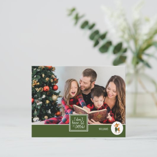 雪かわいいクリスマストナカイ家族の写真 シーズンポストカード (スタンド正面)