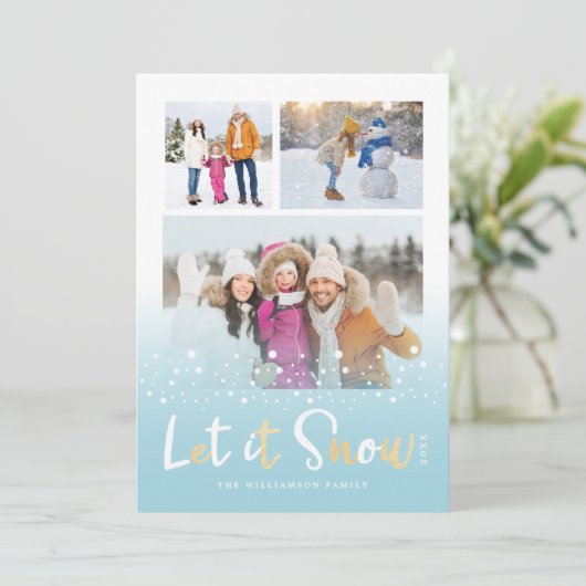 雪かわいいクリスマス動物の複数写真 シーズンカード (スタンド正面)