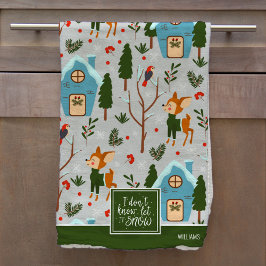 雪かわいいトナカイの柄を緑で名付ける キッチンタオル
