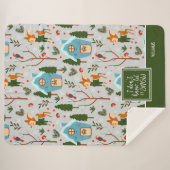 雪かわいいトナカイの柄を緑で名付ける シェルパブランケット (正面(横))