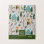 雪かわいいトナカイの柄を緑で名付ける ジグソーパズル (縦)