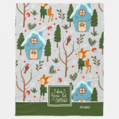 雪かわいいトナカイの柄を緑で名付ける フリースブランケット (正面)