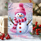雪かわいいピンク雪だるま シーズンカード