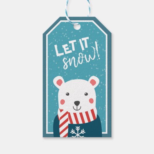 雪かわいいホッキョクグマのクリスマス ギフトタグ (正面)