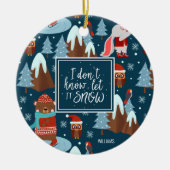 雪かわいい動物の名前をブルークリスマスに セラミックオーナメント (正面)