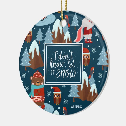 雪かわいい動物の名前をブルークリスマスに セラミックオーナメント (左)