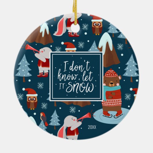 雪かわいい動物の名前をブルークリスマスに セラミックオーナメント (裏面)