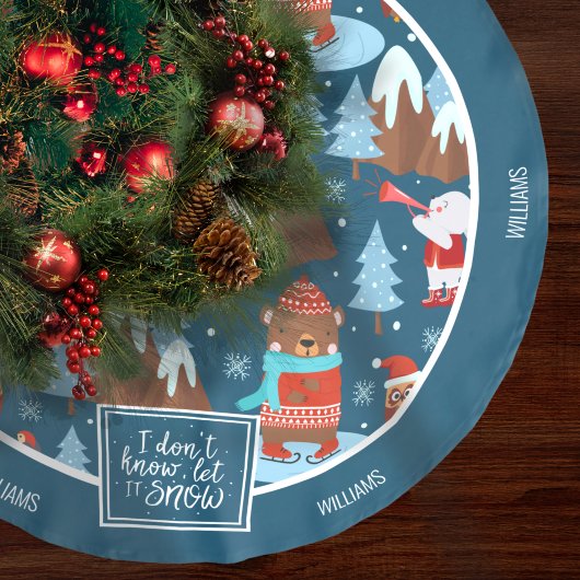 雪かわいい動物の名前をブルークリスマスに ブラッシュドポリエステルツリースカート