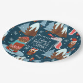 雪かわいい動物の名前をブルークリスマスに ペーパープレート (アングル)