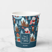 雪かわいい動物の名前をブルークリスマスに 紙コップ (正面)