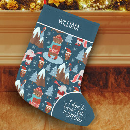 雪かわいい動物の名前をブルーホリデーと一緒に スモールクリスマスストッキング