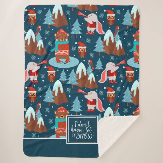雪かわいい動物の模様(名前は青) シェルパブランケット (正面)