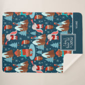 雪かわいい動物の模様(名前は青) シェルパブランケット (正面(横))