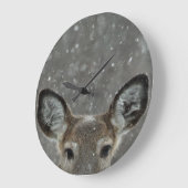 雪かわいらしの中の冬の鹿 ラージ壁時計 (傾斜)