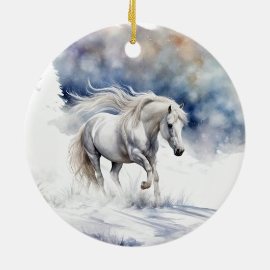 雪かわいらしの聖降誕祭の馬 セラミックオーナメント (裏面)