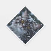 雪かわいらし嵐の灰色のタビー猫 スタンダードランチョンナプキン (角)