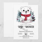 雪かわいらし極熊デジタルベビーシャワー 招待状 (正面/裏面)