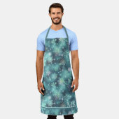 雪かわいらし片パターンティール(緑がかった色)ID846 エプロン (着用した状態)