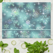 雪かわいらし片パターンティール(緑がかった色)ID846 キッチンタオル (折り畳み)