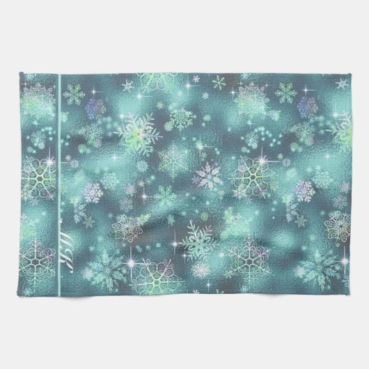 雪かわいらし片パターンティール(緑がかった色)ID846 キッチンタオル (横)