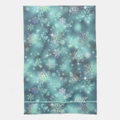 雪かわいらし片パターンティール(緑がかった色)ID846 キッチンタオル (縦)