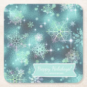 雪かわいらし片パターンティール(緑がかった色)ID846 スクエアペーパーコースター (正面)