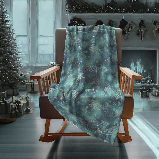 雪かわいらし片パターンティール(緑がかった色)ID846 フリースブランケット