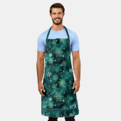 雪かわいらし片パターン緑ID846 エプロン (着用した状態)