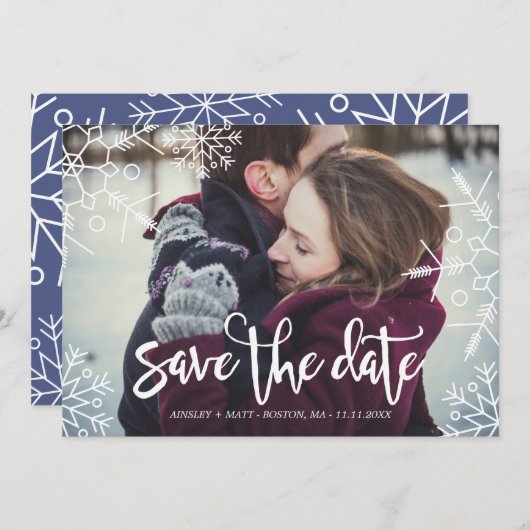 雪かわいらし片 |フォトカスタムー |日付の保存 セーブザデート (正面/裏面)