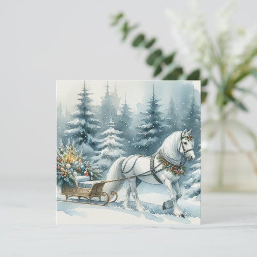 雪かわいらし白い馬の冬の風景 シーズンカード (スタンド正面)