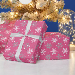 雪かわいらし雪とキラキラ熱いピンクのクリスマス ラッピングペーパー