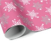 雪かわいらし雪とキラキラ熱いピンクのクリスマス ラッピングペーパー (ロールコーナー)