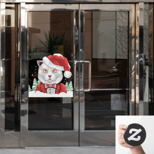 雪がおもしろい積もったクリスマスキャット松 ウィンドウサイン (オフィスドア)