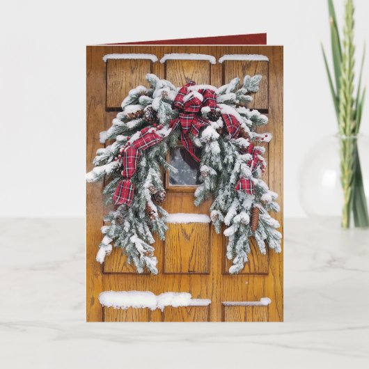 雪がクリスマスパインの枝を覆った シーズンカード (正面)