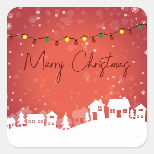 雪がクリスマス・ハウスを覆った スクエアシール (正面)