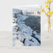 雪がゴダフスの滝を覆った カード (黄色い花)